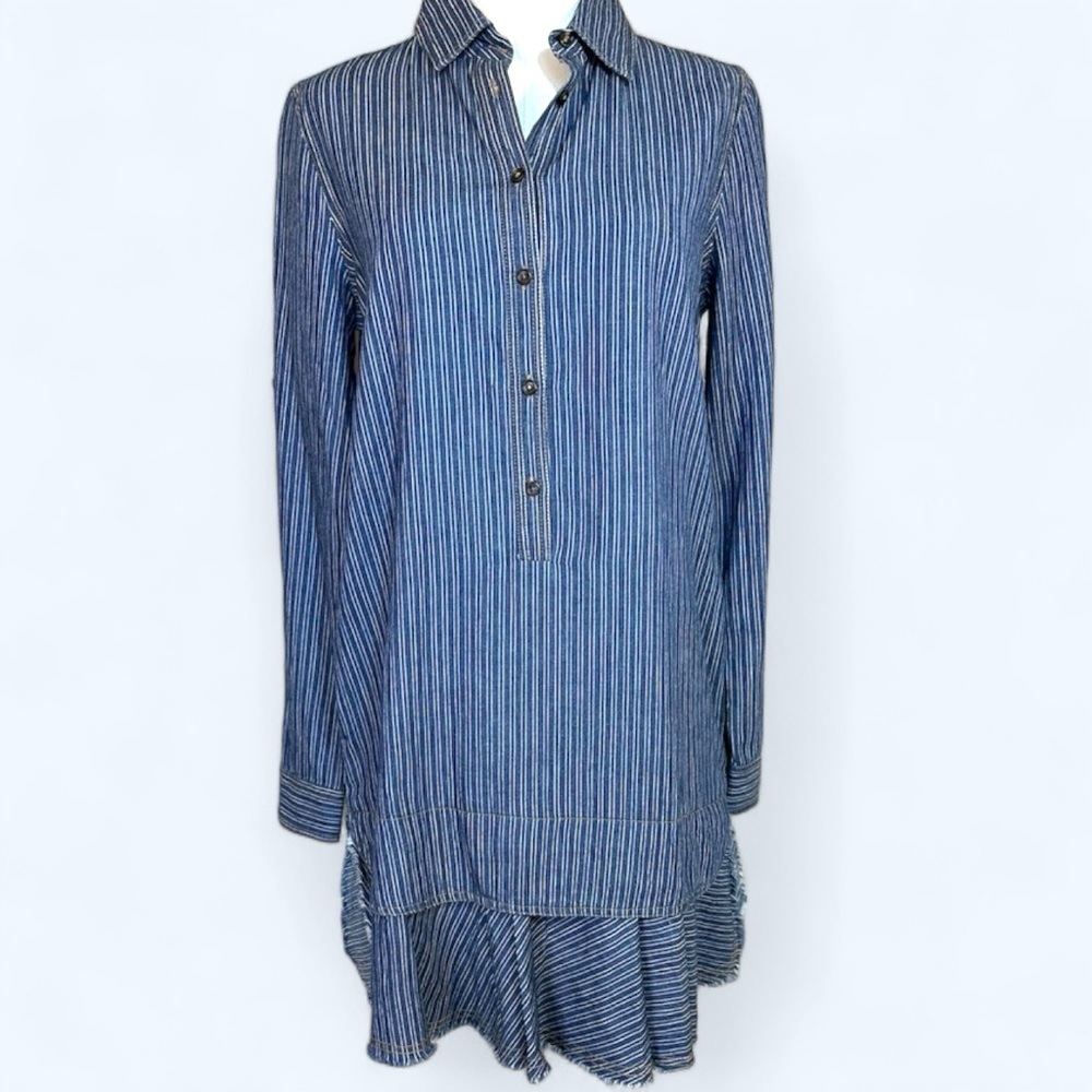 Current Air size small‎ NWT chambray dark denim striped tiered mini dress